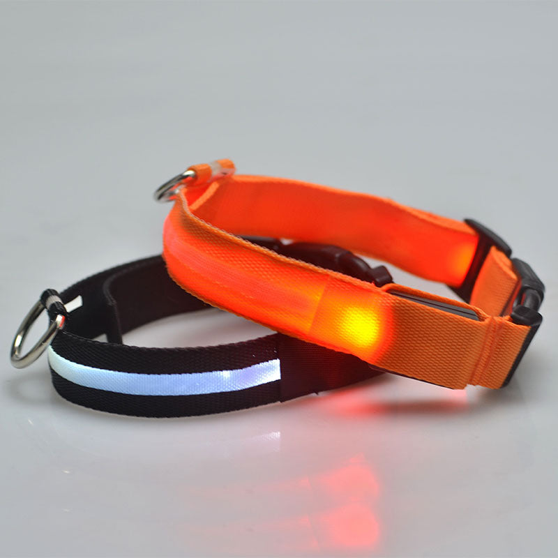 Adjustable Light Up Dog Collar - USB Rechargeable Luminous Nylon Collar