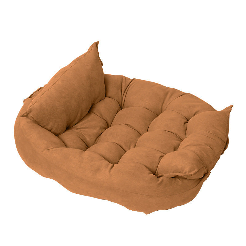 Four-Season Foldable Pet Sofa Bed - Soft Imitation Deerskin Dog Cushion