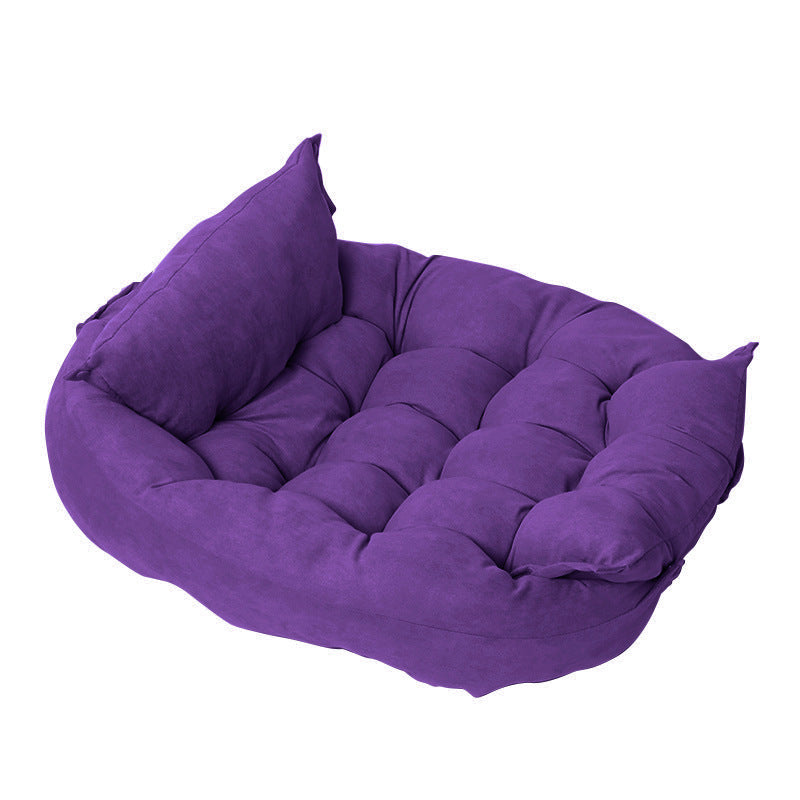 Four-Season Foldable Pet Sofa Bed - Soft Imitation Deerskin Dog Cushion