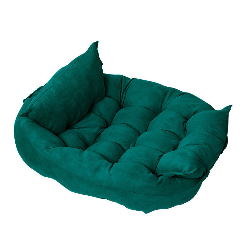 Four-Season Foldable Pet Sofa Bed - Soft Imitation Deerskin Dog Cushion