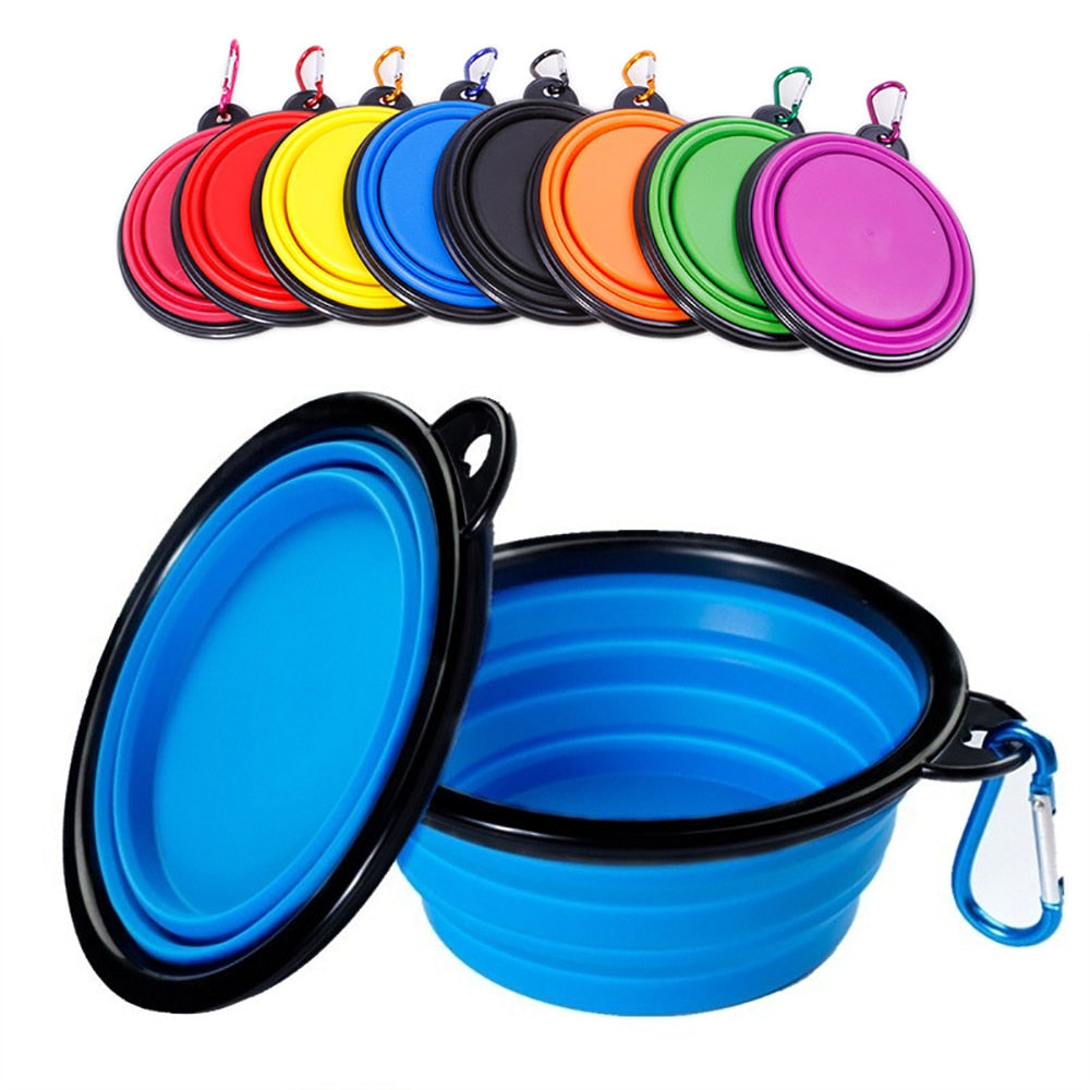 Portable Collapsible Silicone Dog Bowl with Carabiner - Pet Travel Water & Food Dish