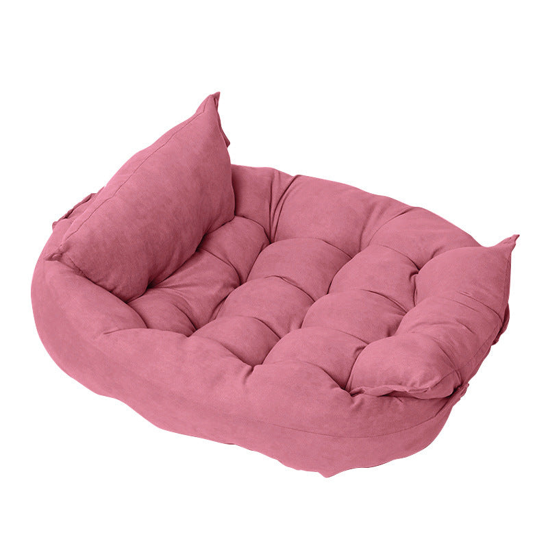 Four-Season Foldable Pet Sofa Bed - Soft Imitation Deerskin Dog Cushion