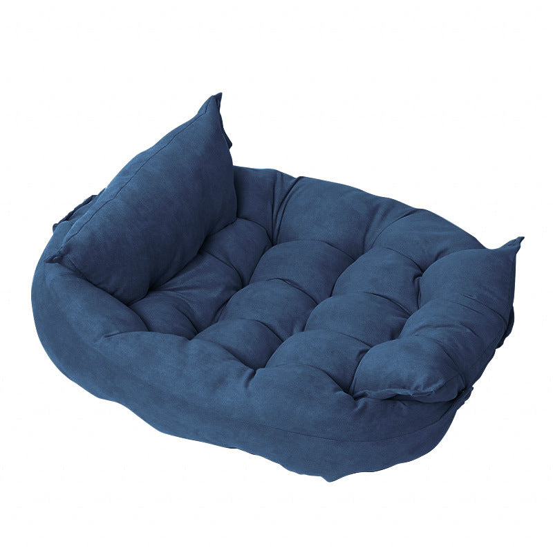 Four-Season Foldable Pet Sofa Bed - Soft Imitation Deerskin Dog Cushion