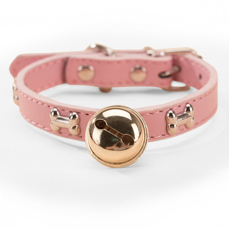 Cute Pet Collar with Brass Bell - Adjustable PU Leather Dog Collar