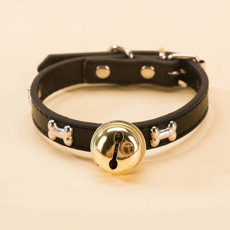 Cute Pet Collar with Brass Bell - Adjustable PU Leather Dog Collar