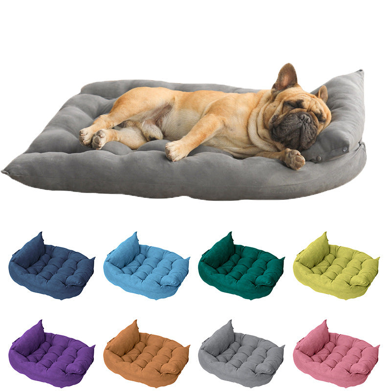 Four-Season Foldable Pet Sofa Bed - Soft Imitation Deerskin Dog Cushion
