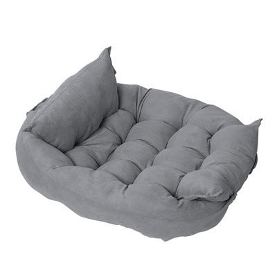 Four-Season Foldable Pet Sofa Bed - Soft Imitation Deerskin Dog Cushion