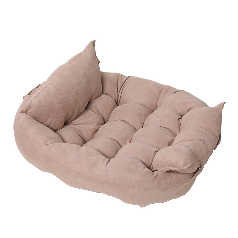 Four-Season Foldable Pet Sofa Bed - Soft Imitation Deerskin Dog Cushion