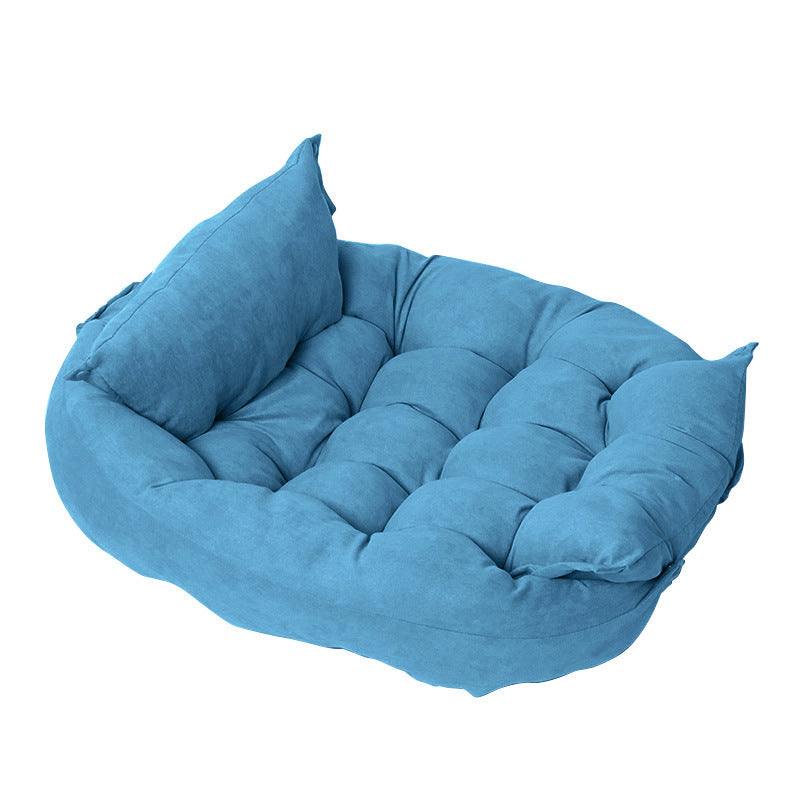 Four-Season Foldable Pet Sofa Bed - Soft Imitation Deerskin Dog Cushion