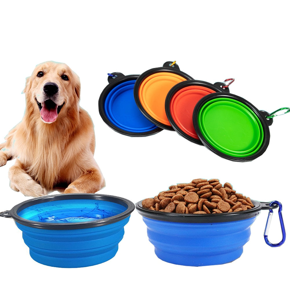 Portable Collapsible Silicone Dog Bowl with Carabiner - Pet Travel Water & Food Dish
